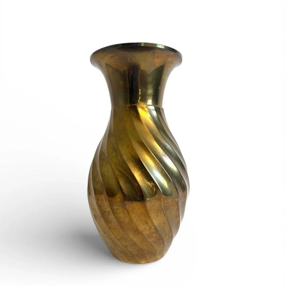 Vintage Brass Swirl Vase Decorative Tabletop Accent Home‎ Decor
